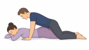 Un schéma explicatif avec deux personnes pratiquant la position de l'éléphant